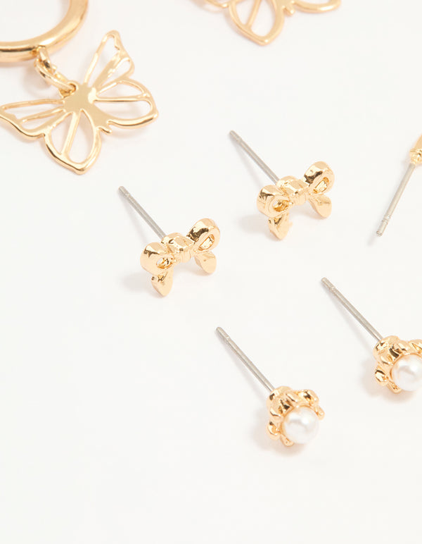 Gold & White Heart Butterfly Earrings 12-Pack