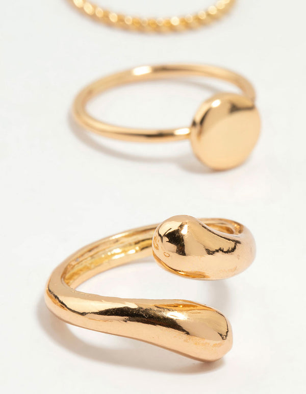 Gold Thin Wrap Circle Stacking Rings 8-Pack