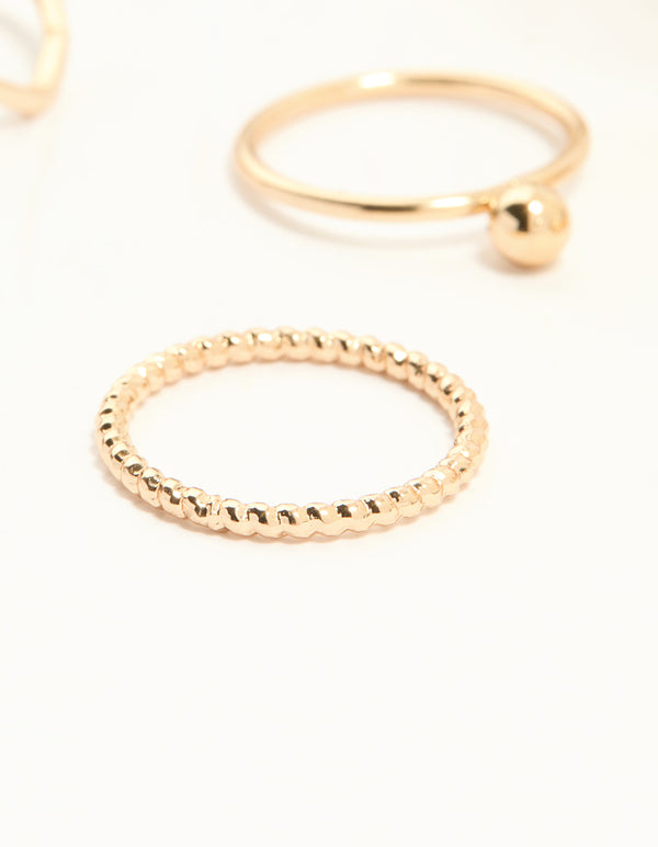 Gold Diamante Zigzag & Twisted Stacking Rings 8-Pack