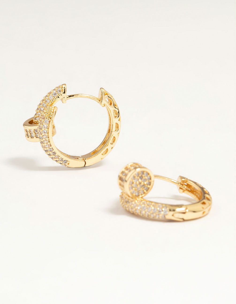Gold Plated Diamante Nail Hoop Earrings