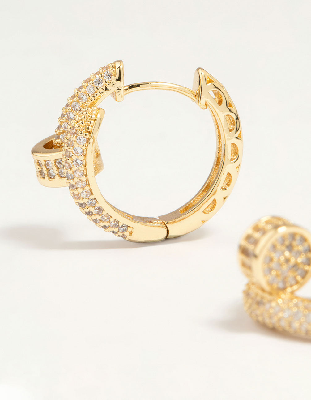 Gold Plated Diamante Nail Hoop Earrings
