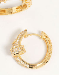 Gold Plated Diamante Nail Hoop Earrings - link has visual effect only
