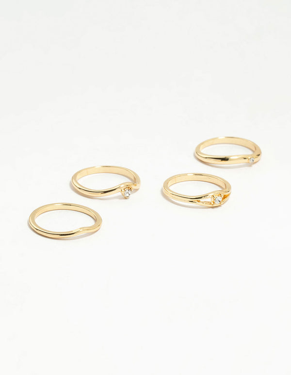 Gold Plated Organic Wave Stacking Rings 4-Pack