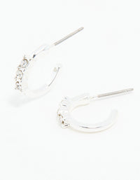 Silver Diamante Trio Huggie Earrings - link has visual effect only