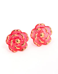 Gold Red Acrylic Flower Stud Earrings - link has visual effect only