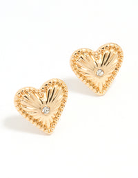 Gold Heart Diamante Stud Earrings - link has visual effect only