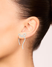 Silver Cubic Zirconia Dainty Ribbon Stud Earrings - link has visual effect only