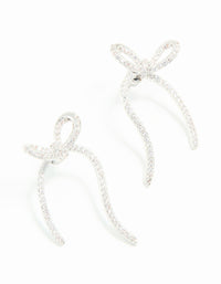 Silver Cubic Zirconia Dainty Ribbon Stud Earrings - link has visual effect only