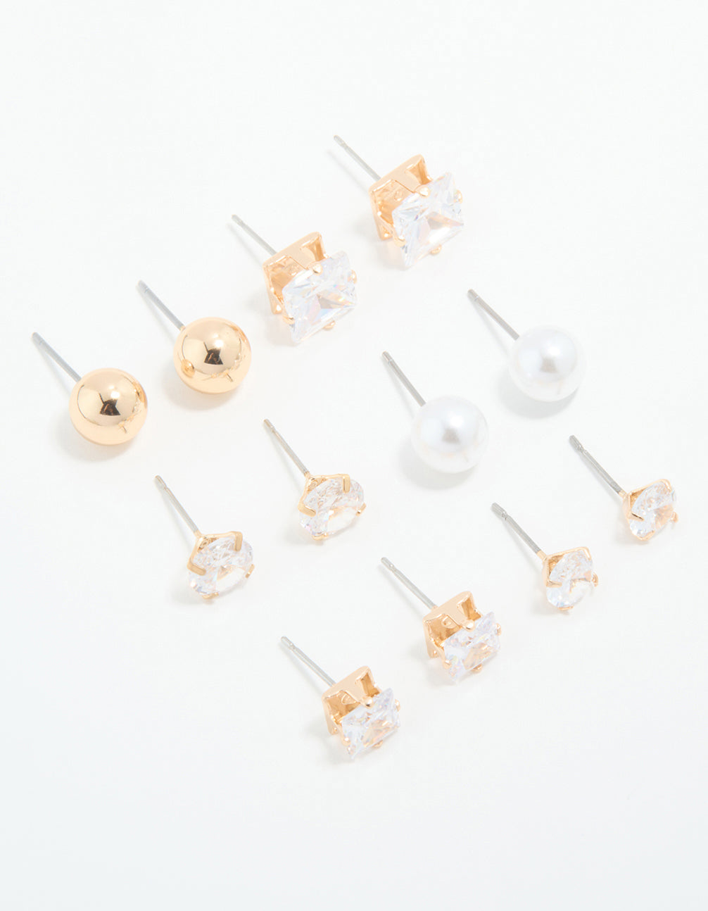 Gold Cubic Zirconia & Pearl Mixed Stud Earrings 6-Pack