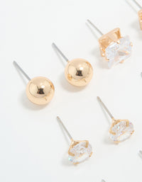 Gold Cubic Zirconia & Pearl Mixed Stud Earrings 6-Pack - link has visual effect only