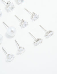 Silver Cubic Zirconia & Pearl Mixed Stud Earrings 6-Pack - link has visual effect only