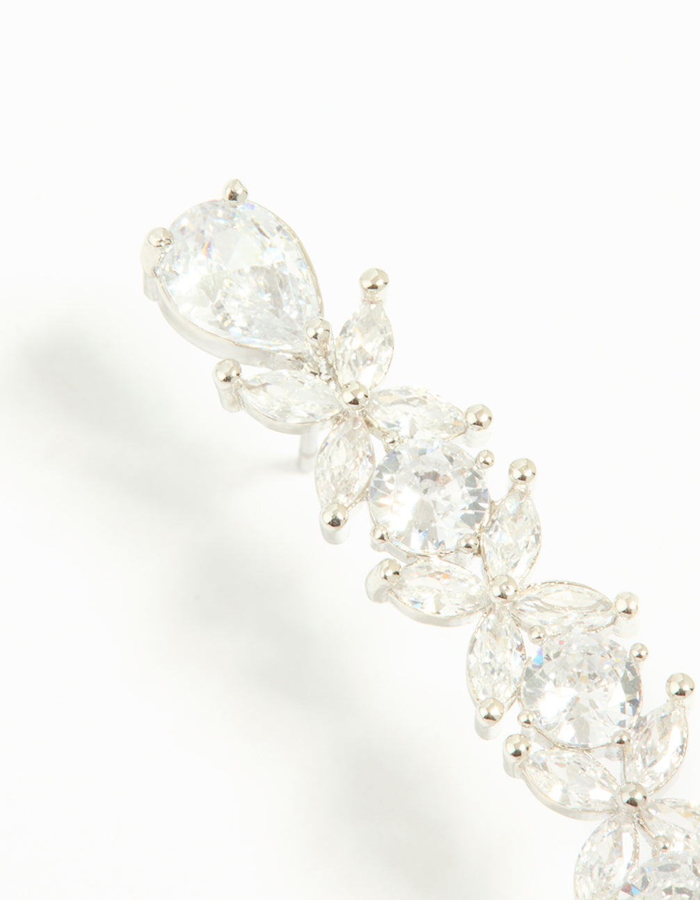 Silver Cubic Zirconia Floral Ear Cuff