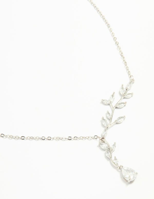 Silver Cubic Zirconia Vine Pear Necklace