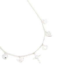 Silver Cubic Zirconia Cross & Heart Charm Necklace - link has visual effect only