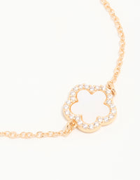 Gold Cubic Zirconia Pink Flower Toggle Bracelet - link has visual effect only