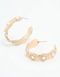 Gold Pearl Textured Hoop Earrings - link has visual effect only