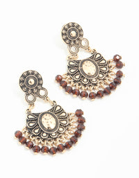 Gold Brown Beaded Drop Earrings - link has visual effect only