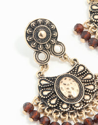Gold Brown Beaded Drop Earrings - link has visual effect only