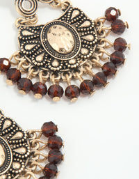 Gold Brown Beaded Drop Earrings - link has visual effect only