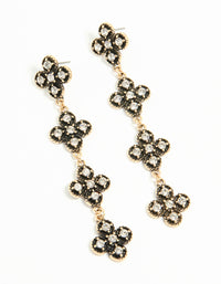 Antique Gold Diamante Black Flower Drop Earrings - link has visual effect only