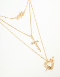 Gold Enamel Heart Rose & Cross Layered Necklace - link has visual effect only