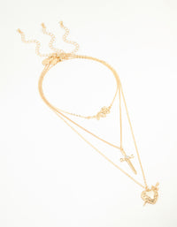Gold Enamel Heart Rose & Cross Layered Necklace - link has visual effect only