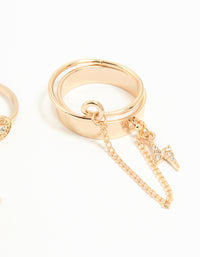 Gold Wavy & Chain Rings 4- Pack - link has visual effect only
