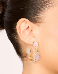 Gold Pink Stone Hoop Large Earrings - link has visual effect only