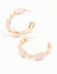 Gold Pink Stone Hoop Large Earrings - link has visual effect only