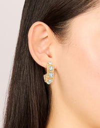 Gold Blue Stone Textured Hoop Earrings - link has visual effect only