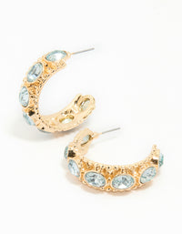 Gold Blue Stone Textured Hoop Earrings - link has visual effect only