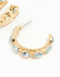 Gold Blue Stone Textured Hoop Earrings - link has visual effect only