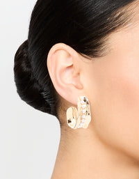 Gold Pearl Molten Thick Hoop Earrings - link has visual effect only