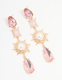 Gold Pink Diamante & Pearl Sun Drop Earrings - link has visual effect only