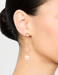 Gold Pearl & Pink Stone Drop Earrings - link has visual effect only