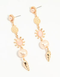 Gold Pearl & Pink Stone Drop Earrings - link has visual effect only