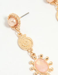 Gold Pearl & Pink Stone Drop Earrings - link has visual effect only