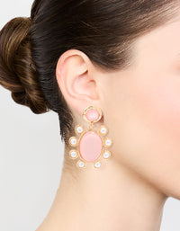 Gold Pink Stone Flower Drop Earrings - link has visual effect only
