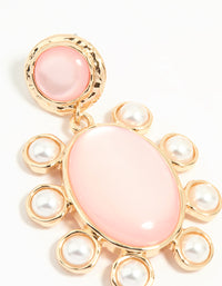 Gold Pink Stone Flower Drop Earrings - link has visual effect only