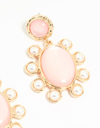 Gold Pink Stone Flower Drop Earrings - link has visual effect only