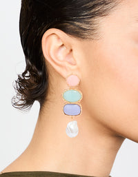 Gold Pearl Pink, Green & Blue Stone Drop Earrings - link has visual effect only
