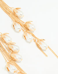 Gold Pearl Petal Chain Drop Earrings - link has visual effect only