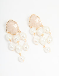 Gold Pearl Triple Layered Drop Earrings - link has visual effect only