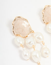Gold Pearl Triple Layered Drop Earrings - link has visual effect only