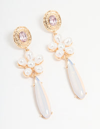 Gold Pearl & Flower Drop Earrings - link has visual effect only