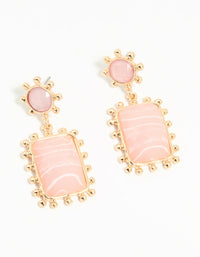 Gold Pink Stone Square Drop Earrings - link has visual effect only