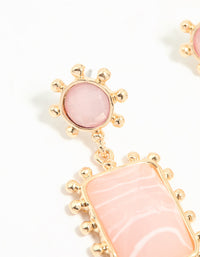 Gold Pink Stone Square Drop Earrings - link has visual effect only