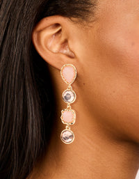 Gold Pink Molten Textured Drop Earrings - link has visual effect only