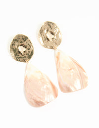 Gold Pink Genuine Shell Disc Drop Earrings - link has visual effect only