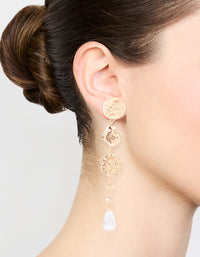 Gold Pearl Hammered Drop Earrings - link has visual effect only